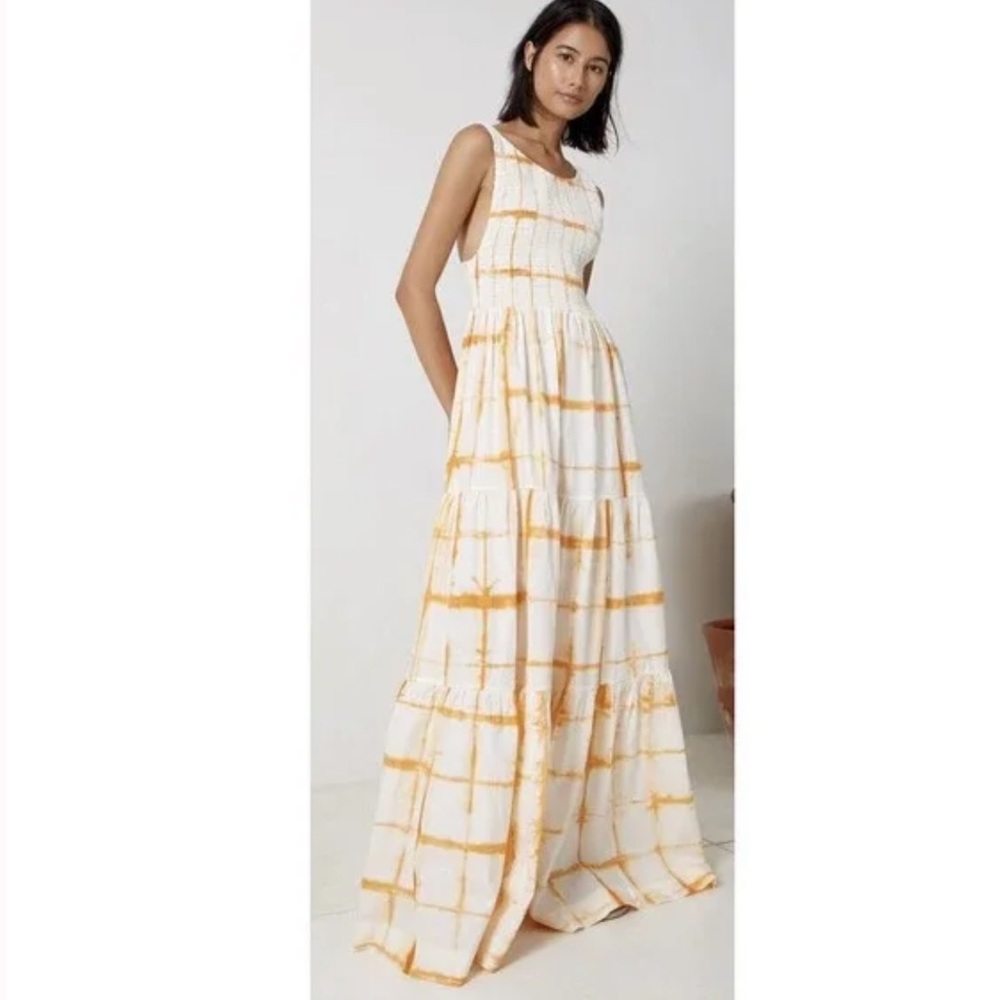 S/W/F tie dye orange maxi tiered dress